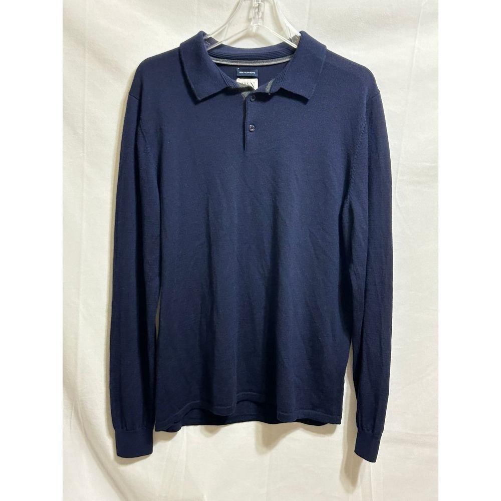 JWN John W Nordstrom Mens Navy Blue 100% Italian Merino Wool Polo Sweater Large